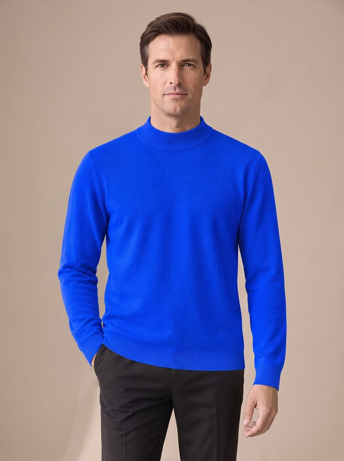 Strickpullover Herren aus Baumwollmischung, Slim Fit mit Stehkragen