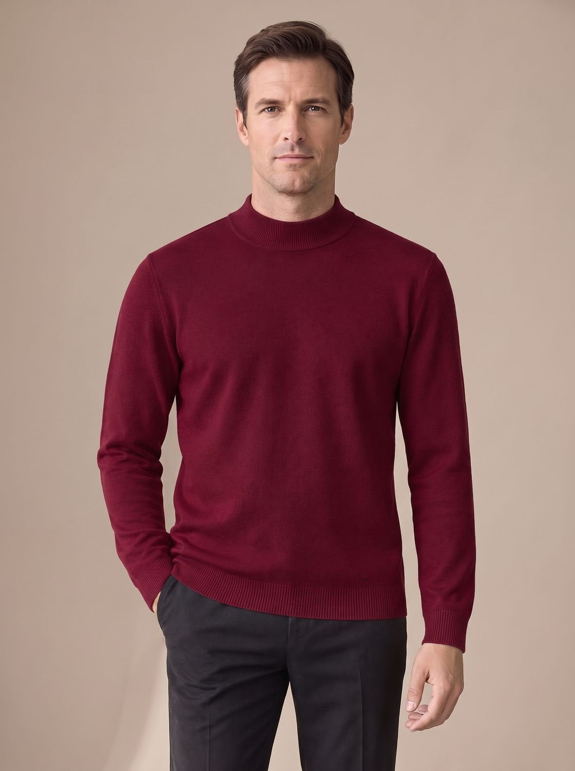 Strickpullover Herren aus Baumwollmischung, Slim Fit mit Stehkragen