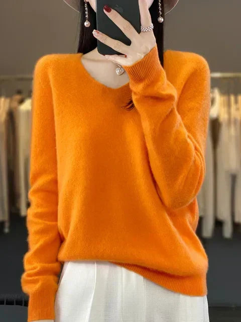 Strickpullover Pullis Damen locker geschnitten mit V-Ausschnitt