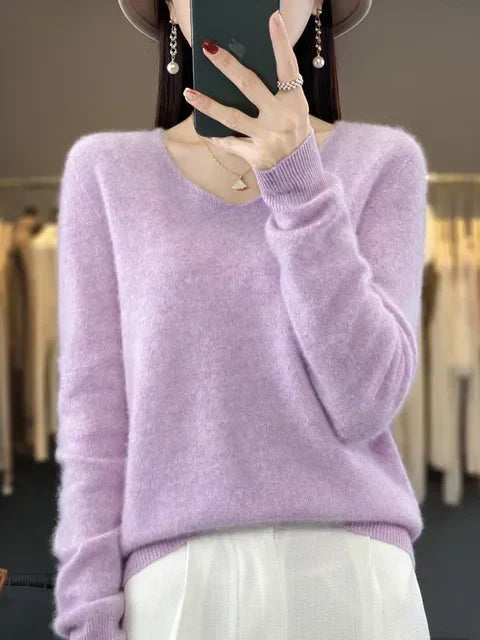 Strickpullover Pullis Damen locker geschnitten mit V-Ausschnitt