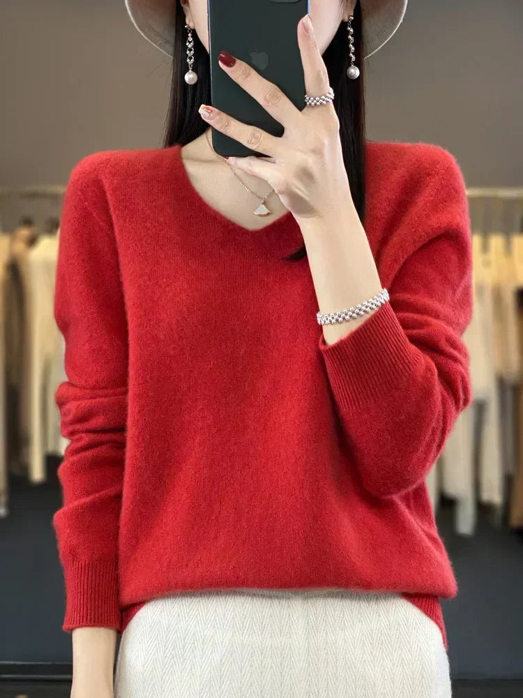 Strickpullover Pullis Damen locker geschnitten mit V-Ausschnitt