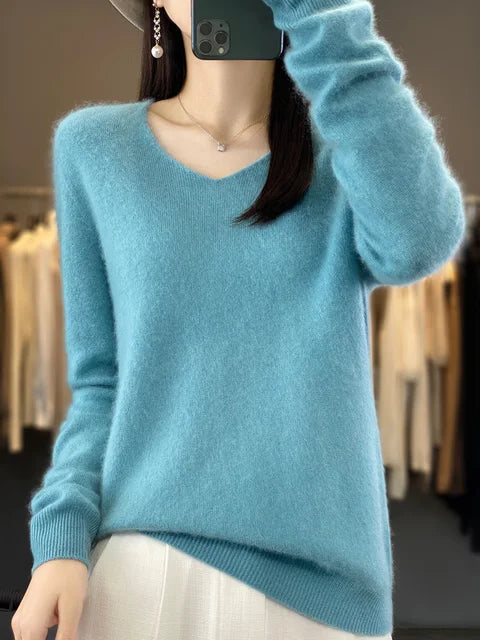 Strickpullover Pullis Damen locker geschnitten mit V-Ausschnitt