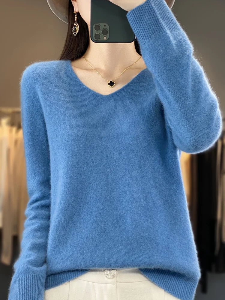 Strickpullover Pullis Damen locker geschnitten mit V-Ausschnitt