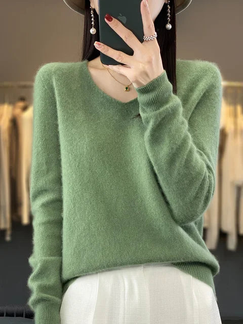 Strickpullover Pullis Damen locker geschnitten mit V-Ausschnitt