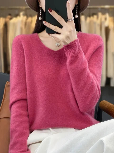 Strickpullover Pullis Damen locker geschnitten mit V-Ausschnitt