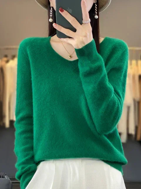Strickpullover Pullis Damen locker geschnitten mit V-Ausschnitt