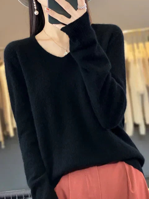 Strickpullover Pullis Damen locker geschnitten mit V-Ausschnitt