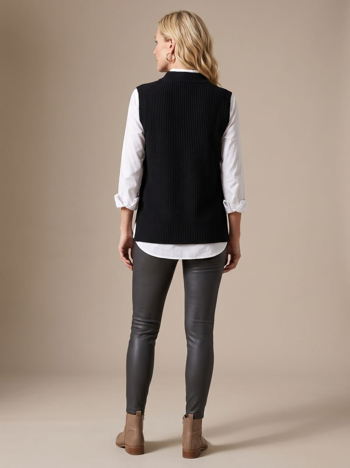 Strickweste Damen locker geschnitten mit Zopfmuster, Pullunder