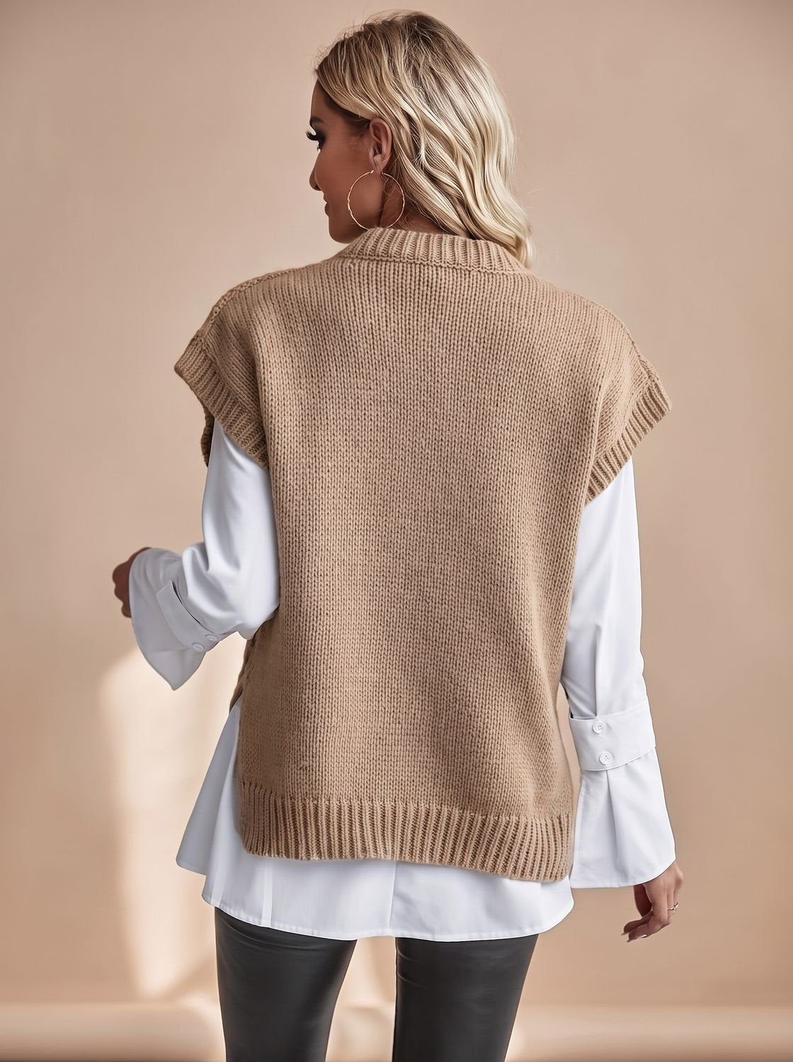 Strickweste Damen locker geschnitten mit Zopfmuster, Pullunder