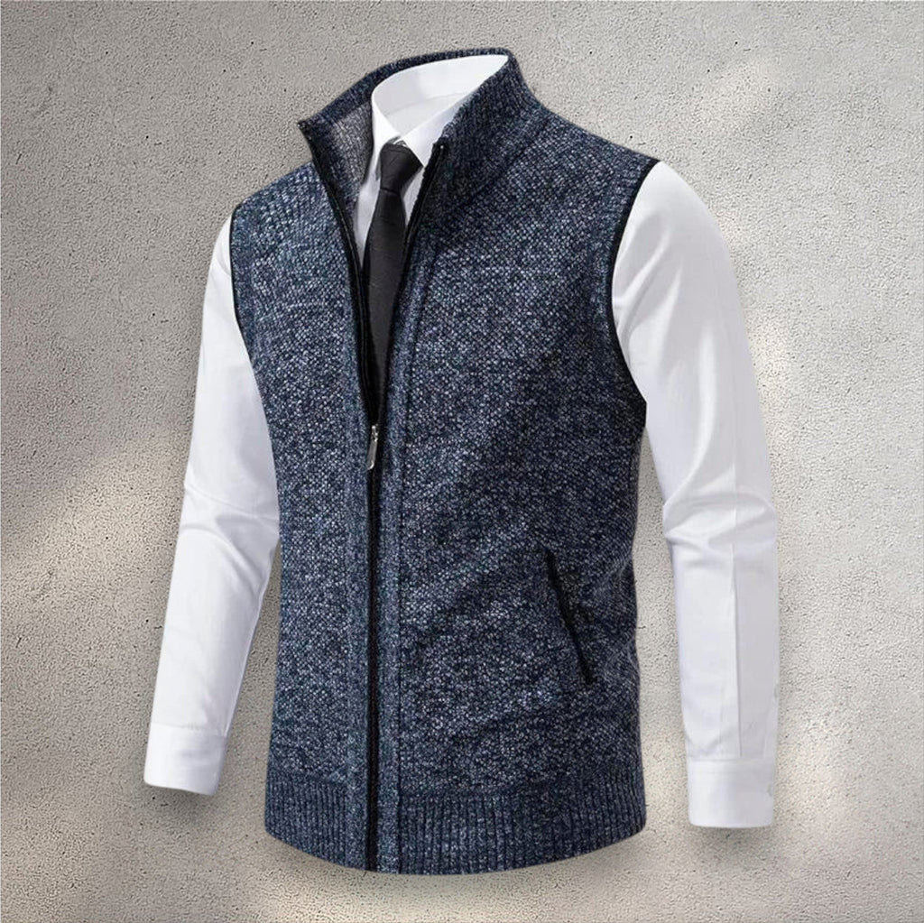Herren Strickweste mit Stehkragen und Kontrast-Zipper, Blau