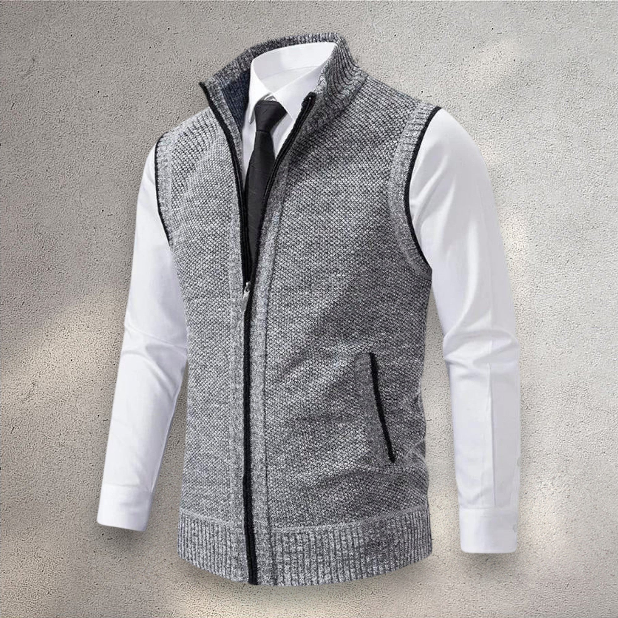 Herren Weste mit Zipper und Paspeltasche, Grau