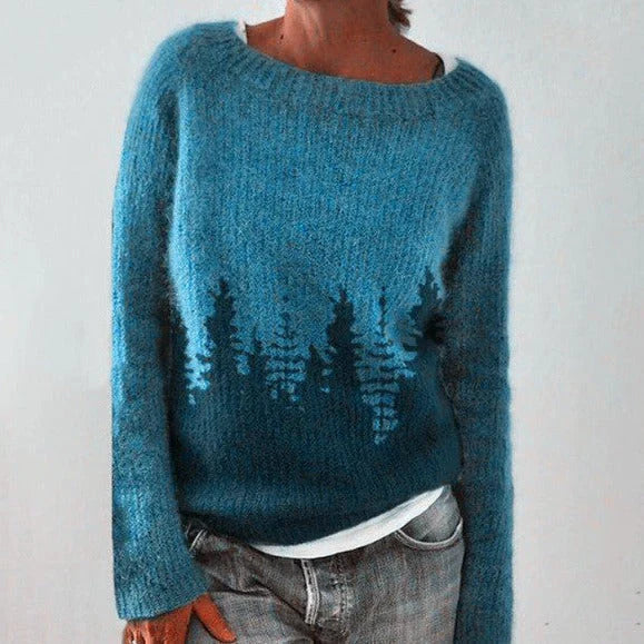 Weihnachtspullover mit nordischem Muster und langen Ärmeln für Damen in Blau - Ansicht 4
