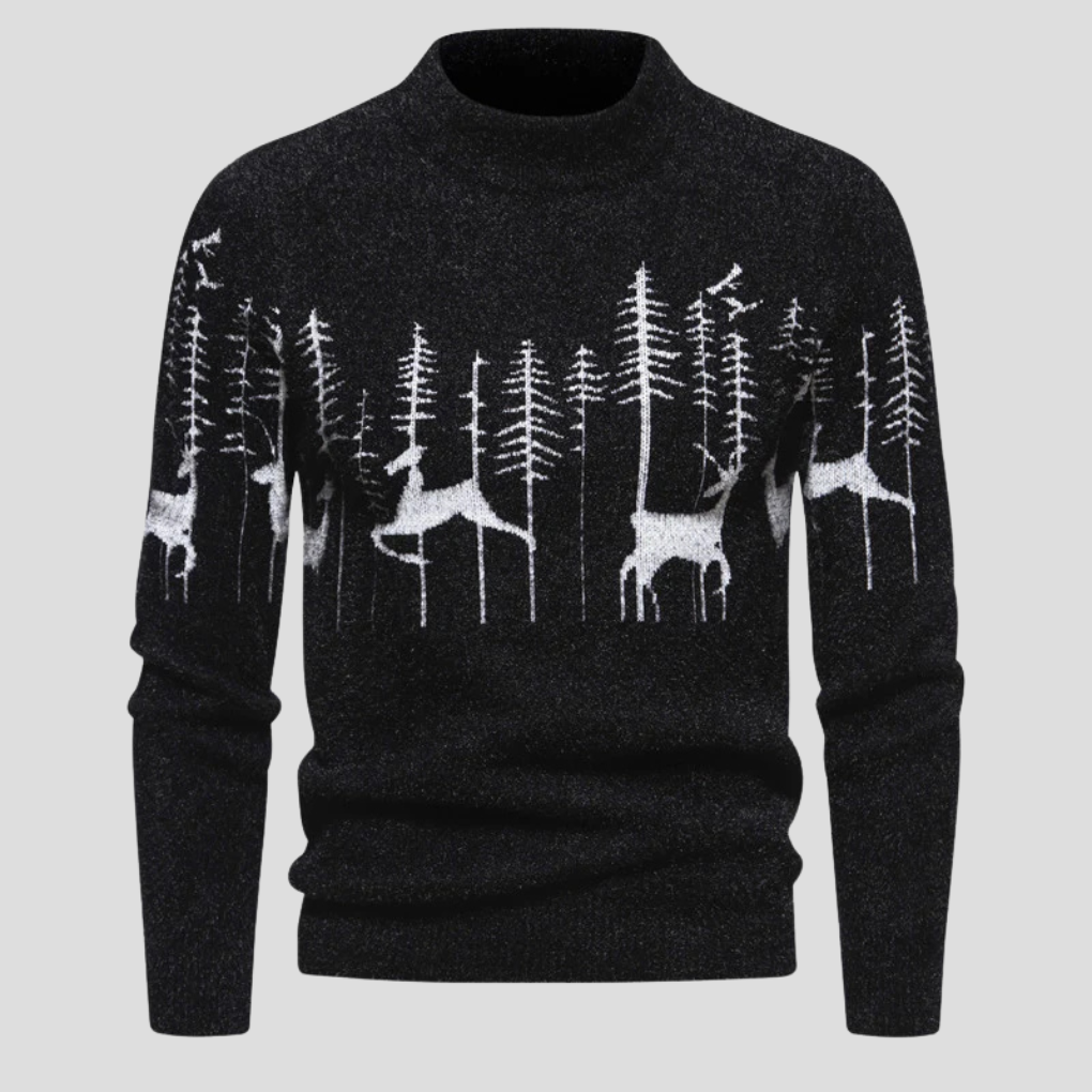 Weihnachtspullover mit Rentier- und Waldmotiv für Herren in Schwarz - Ansicht 2