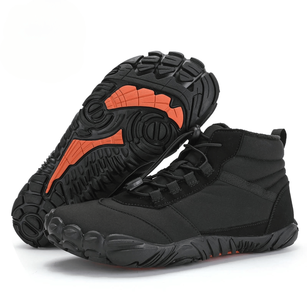 Winter Barfußschuhe mit hohem Schnürschaft und Profilsohle für Damen in Schwarz