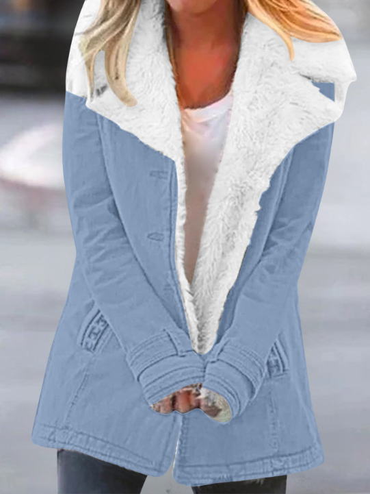 Winterjacke mit breitem Kragen und großen Taschen für Damen in Hellblau - Ansicht 11