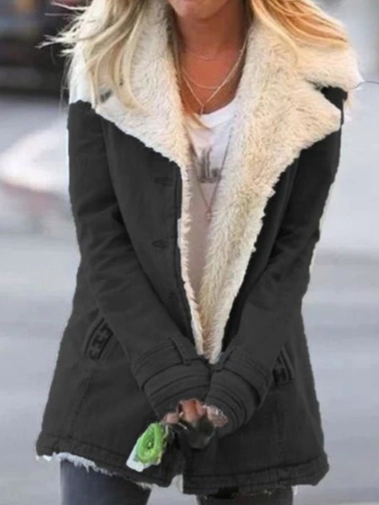 Winterjacke mit breitem Kragen und großen Taschen für Damen in Schwarz - Ansicht 3