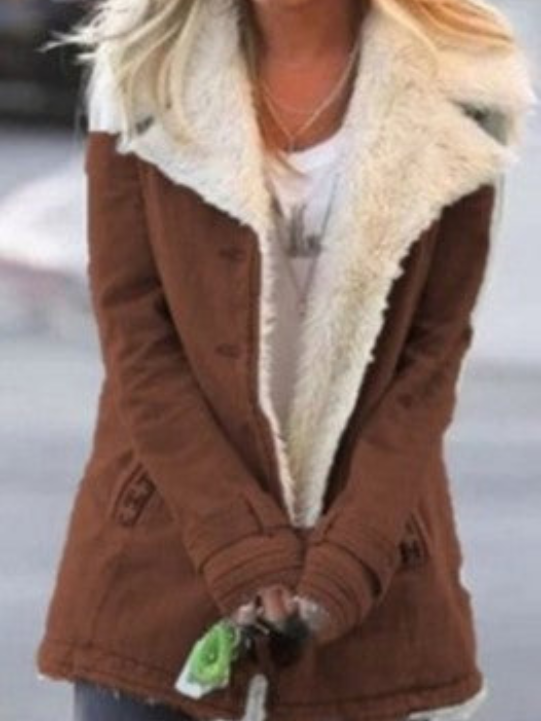 Winterjacke mit breitem Kragen und großen Taschen für Damen in Braun - Ansicht 6