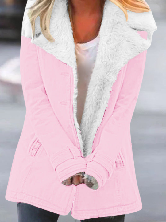 Winterjacke mit breitem Kragen und großen Taschen für Damen in Rosa - Ansicht 9