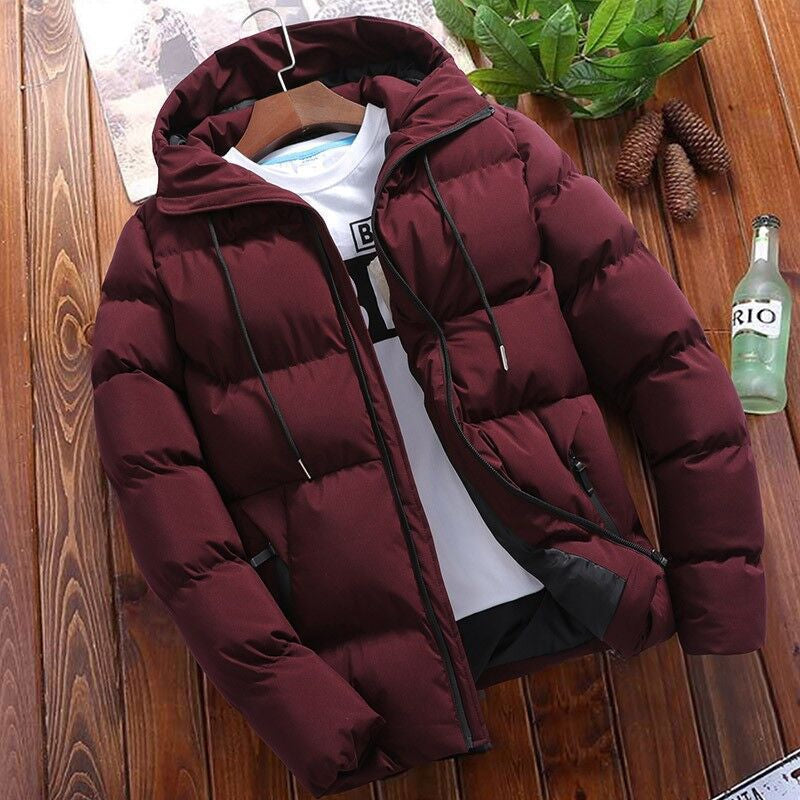 Winterjacke gefüttert mit Kapuze und Steppung für Herren in Bordeauxrot - Ansicht 2