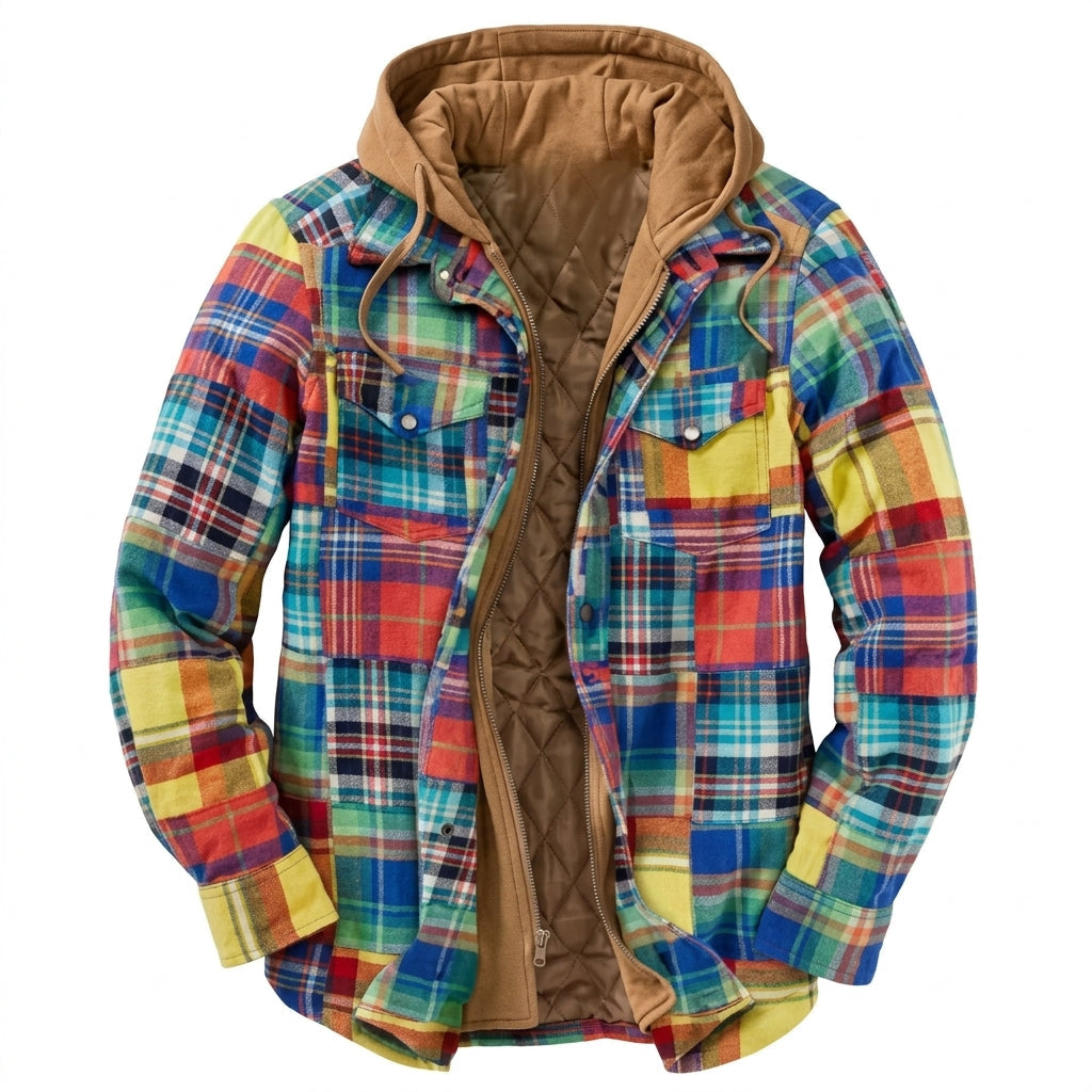 Winterjacke gefüttert mit Patchwork und Kapuze für Herren in Mehrfarbig kariert - Ansicht 13