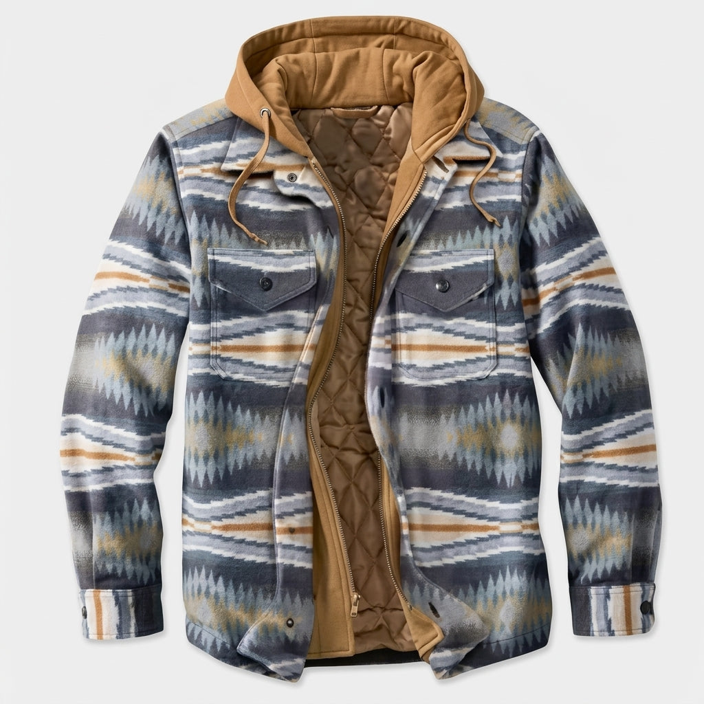 Winterjacke gefüttert mit Patchwork und Kapuze für Herren in Marineblau kariert - Ansicht 14