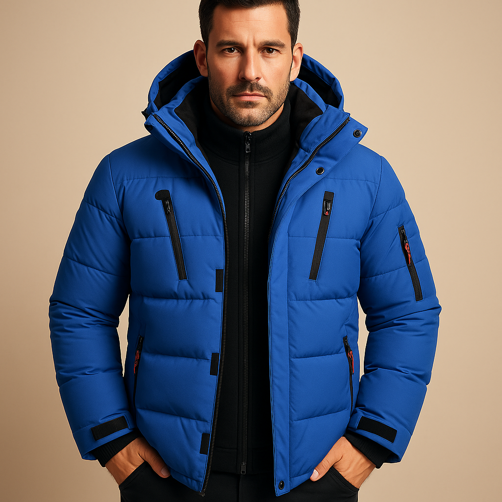 Winterjacke mit dicker Fütterung und Kapuze für Herren in Blau