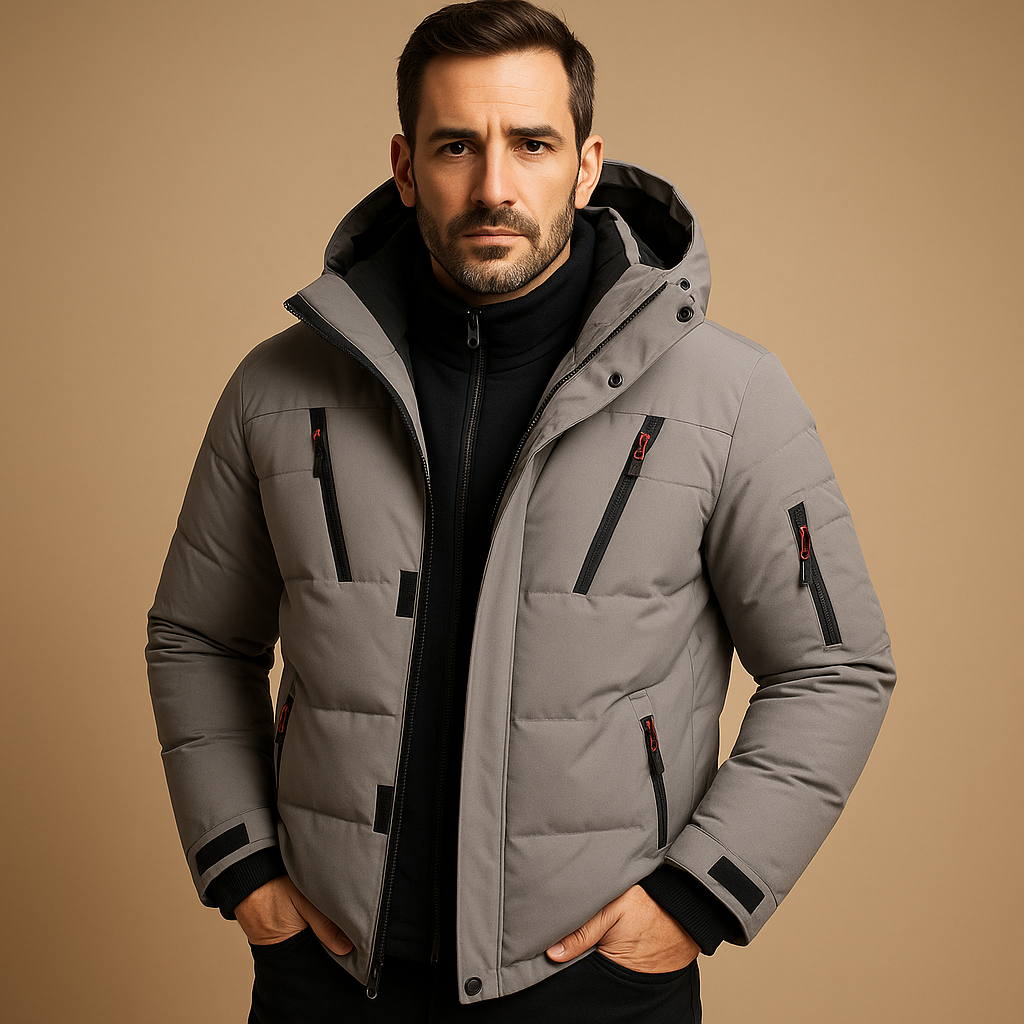 Winterjacke mit dicker Fütterung und Kapuze für Herren in Grau - Ansicht 2