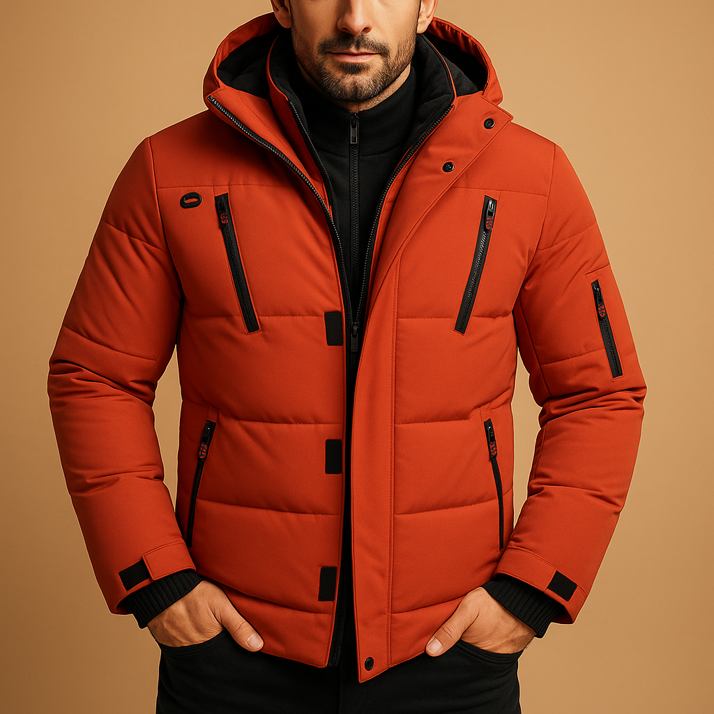 Winterjacke mit dicker Fütterung und Kapuze für Herren in Orange - Ansicht 4