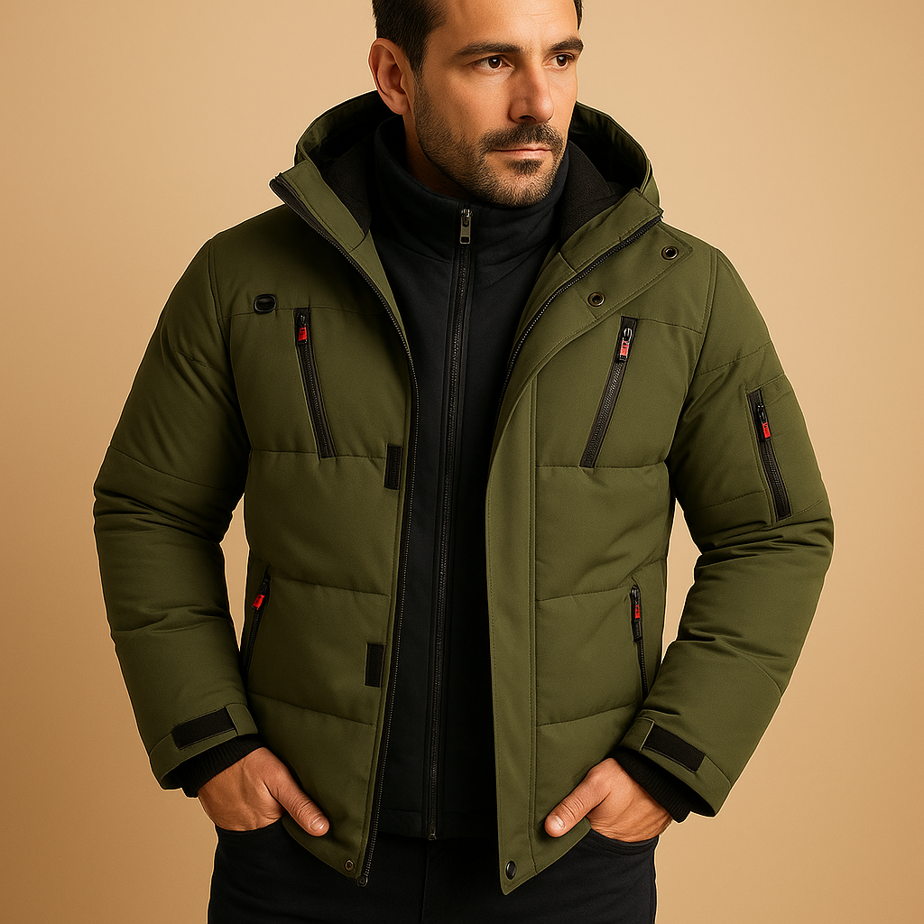 Winterjacke mit dicker Fütterung und Kapuze für Herren in Grün - Ansicht 5