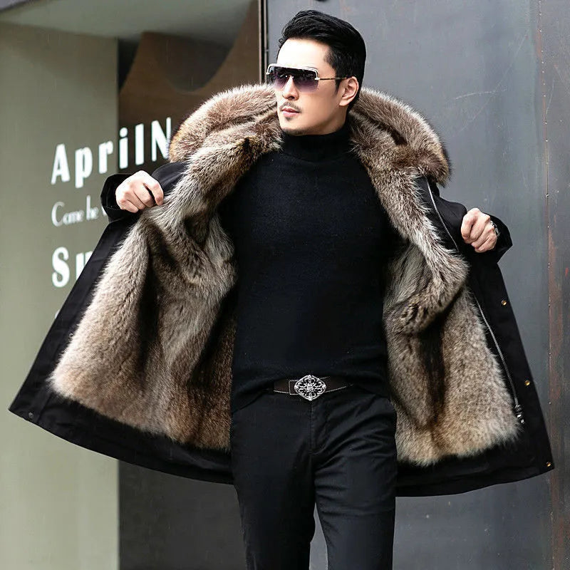 Lange Winterjacke im Parka-Schnitt mit Kapuze für Herren