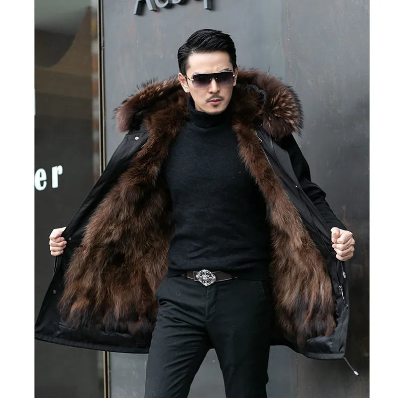 Lange Winterjacke im Parka-Schnitt mit Kapuze für Herren in Braun - Ansicht 3