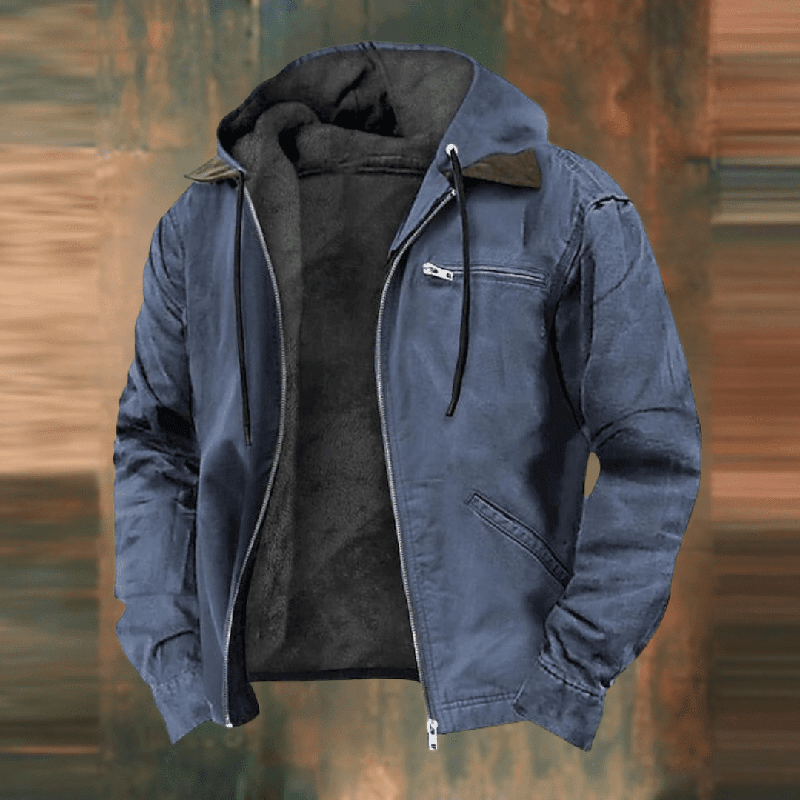 Winterjacke mit Kapuze, Reißverschluss und Futter für Herren in Blau - Ansicht 3