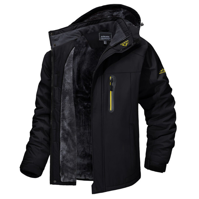 Winterjacke mit Fleecefutter und Reißverschlusstaschen für Herren in Schwarz - Ansicht 2