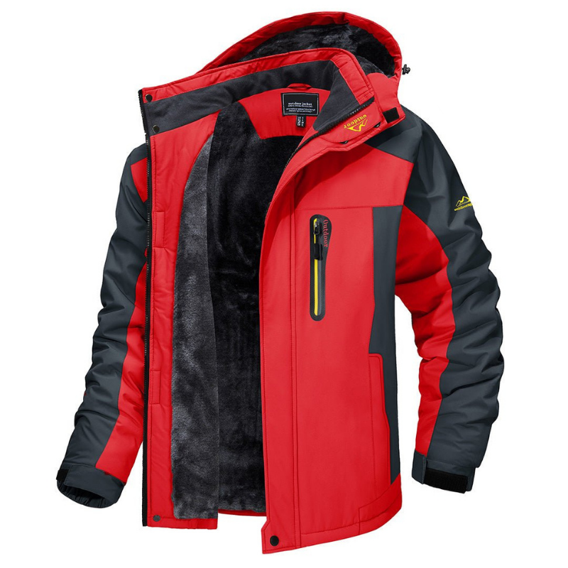 Winterjacke mit Fleecefutter und Reißverschlusstaschen für Herren in Rot - Ansicht 3