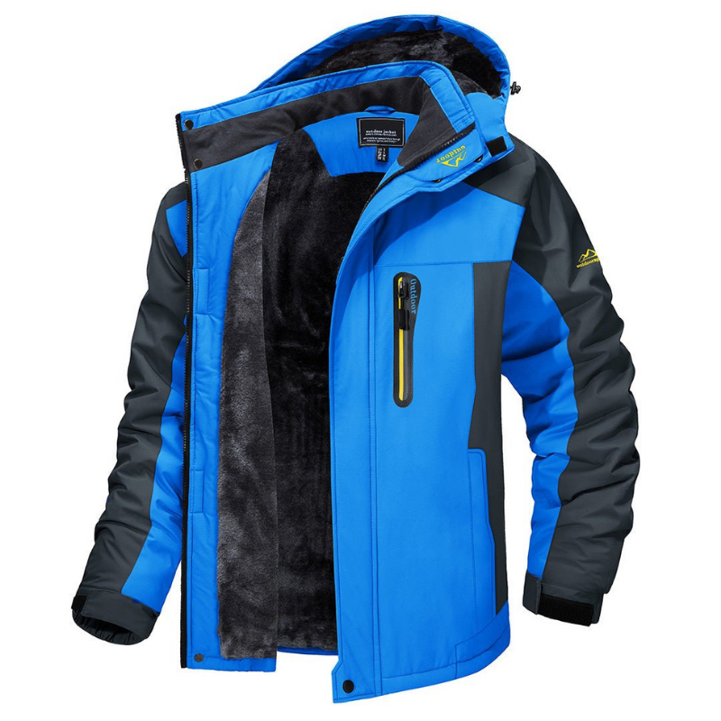 Winterjacke mit Fleecefutter und Reißverschlusstaschen für Herren in Blau - Ansicht 4