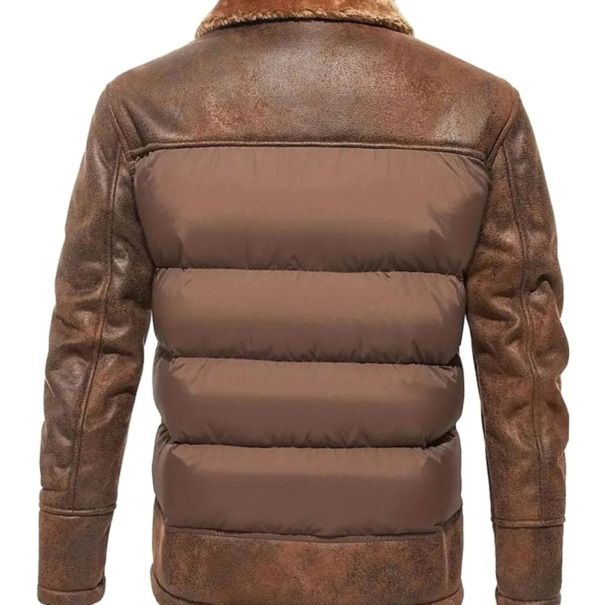 Winterjacke mit Fellkragen und Kunstleder-Ärmeln für Herren in Dunkelbraun - Ansicht 3