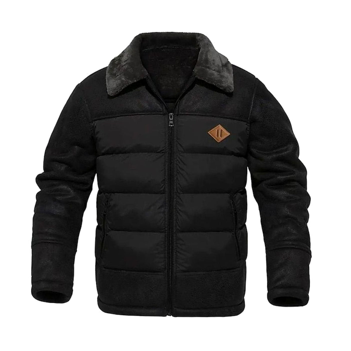 Winterjacke mit Fellkragen und Kunstleder-Ärmeln für Herren in Schwarz - Ansicht 7