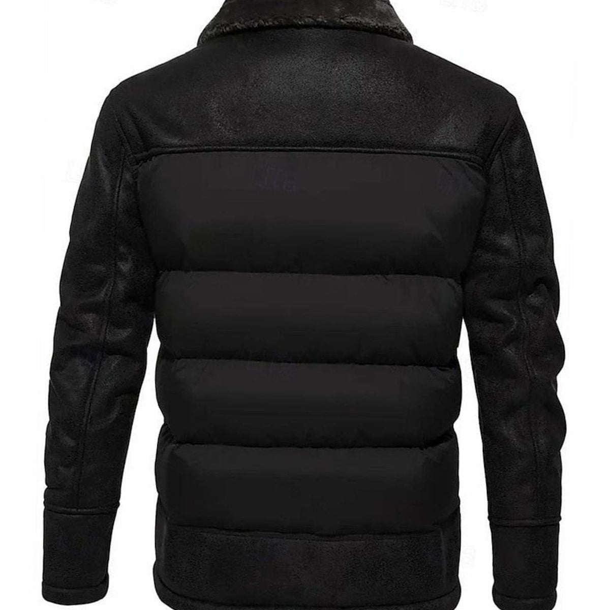 Winterjacke mit Fellkragen und Kunstleder-Ärmeln für Herren in Schwarz - Ansicht 8