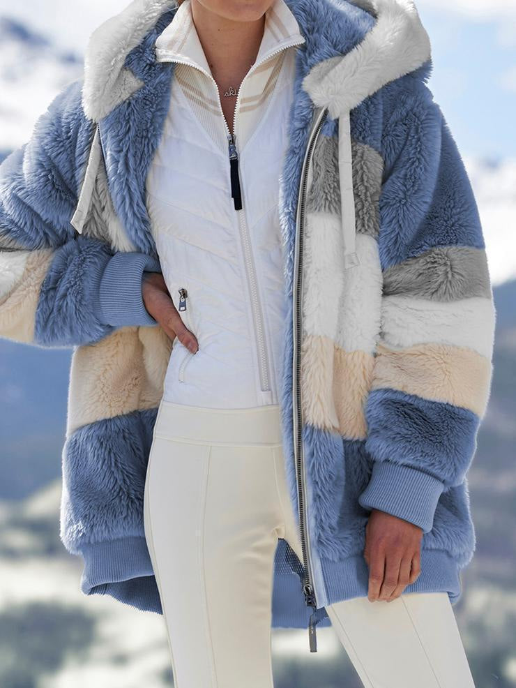 Winterjacke mit Kapuze und flauschigen Einsätzen für Damen in Blau - Ansicht 6