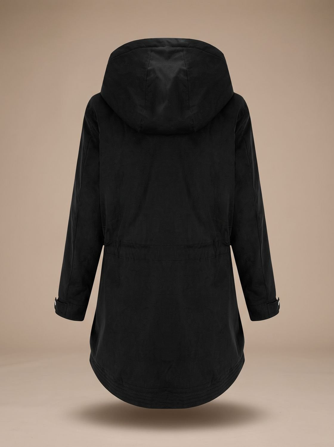 Winterjacke mit Kapuze und Taillenkordel für Damen in Schwarz - Ansicht 2