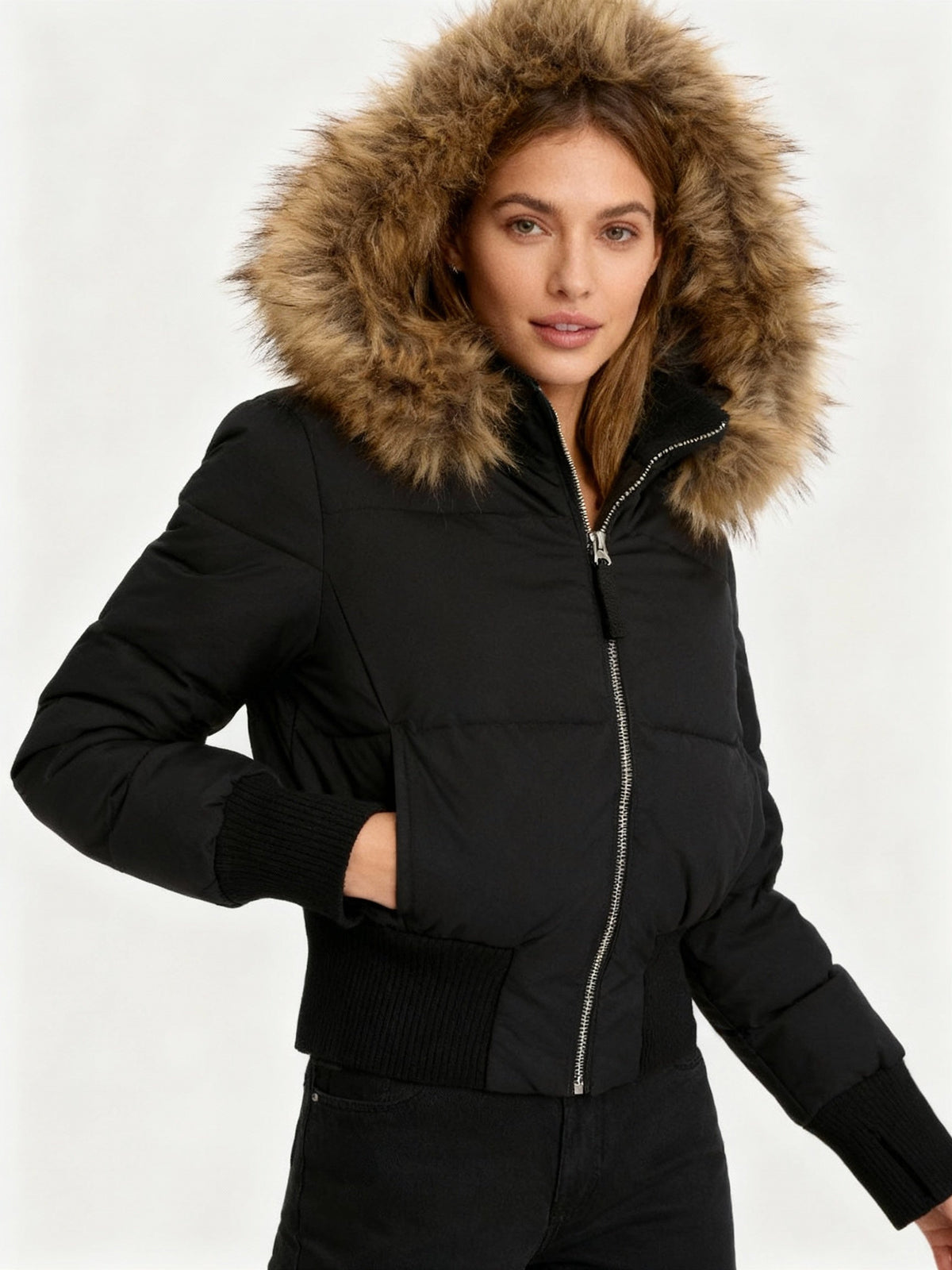 Winterjacke mit Steppung und Kunstfellkapuze für Damen