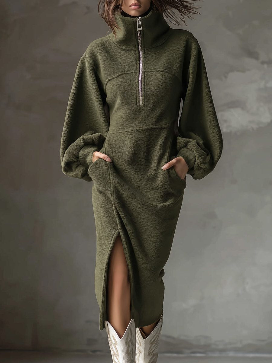 Winterkleid mit Ballonärmeln und Seitenschlitz für Damen