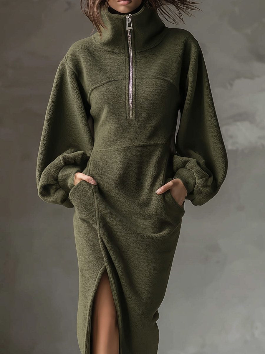 Winterkleid mit Ballonärmeln und Seitenschlitz für Damen