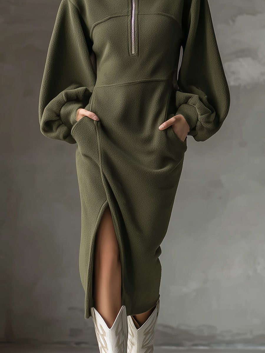 Winterkleid mit Ballonärmeln und Seitenschlitz für Damen