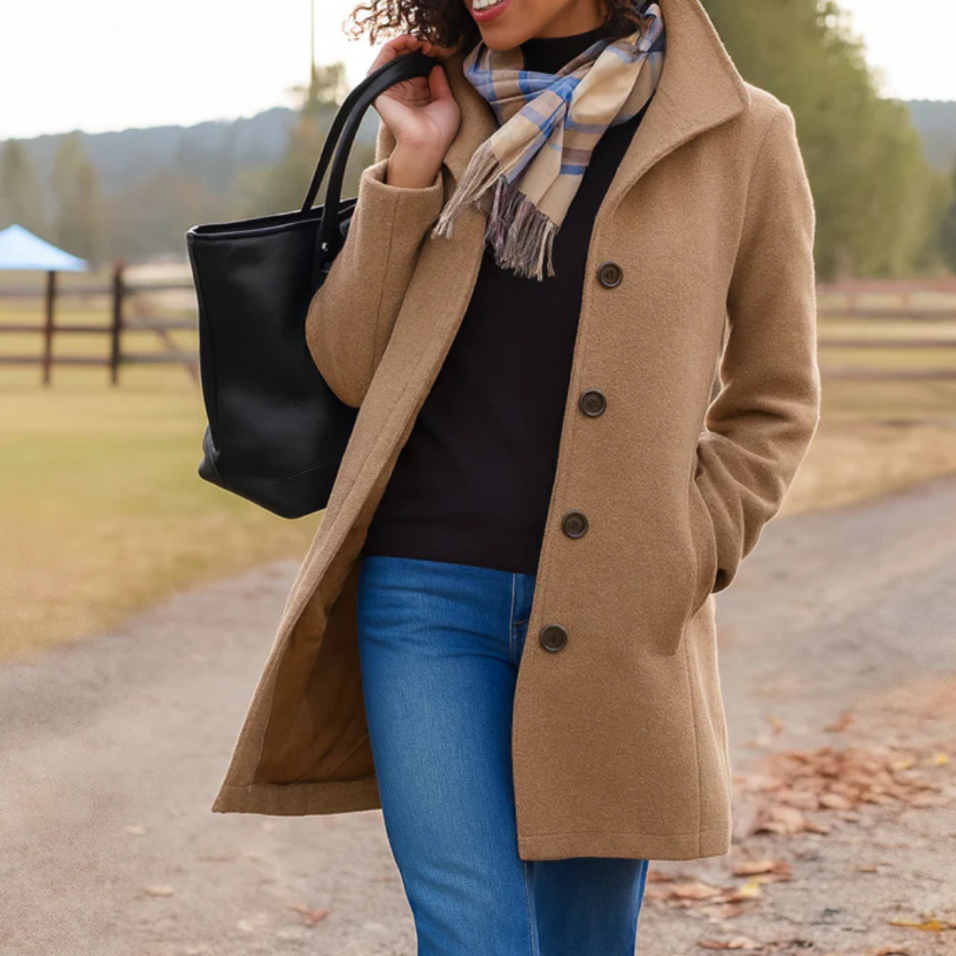Wintermantel mit langem Schnitt und Knopfleiste für Damen in Khaki