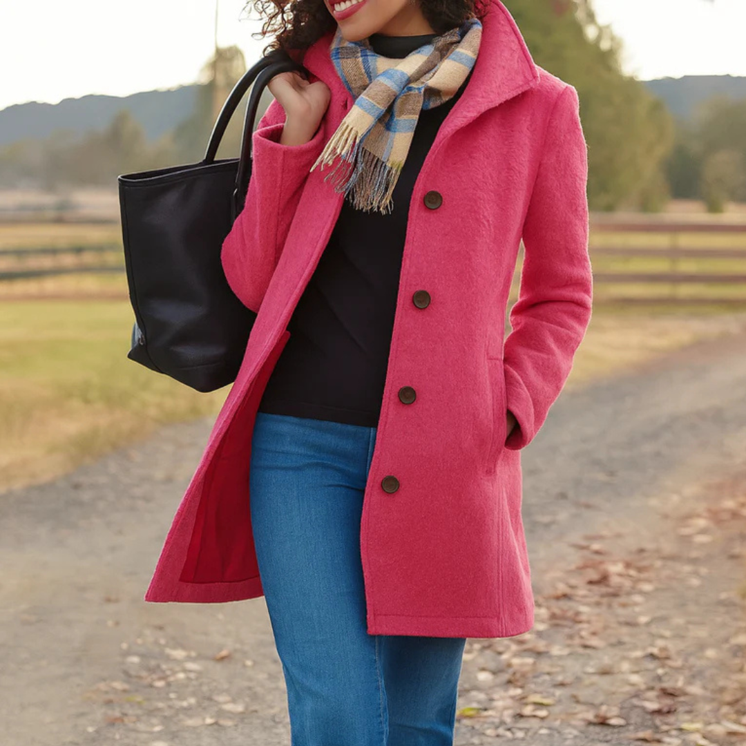 Wintermantel mit langem Schnitt und Knopfleiste für Damen in Rosa - Ansicht 10
