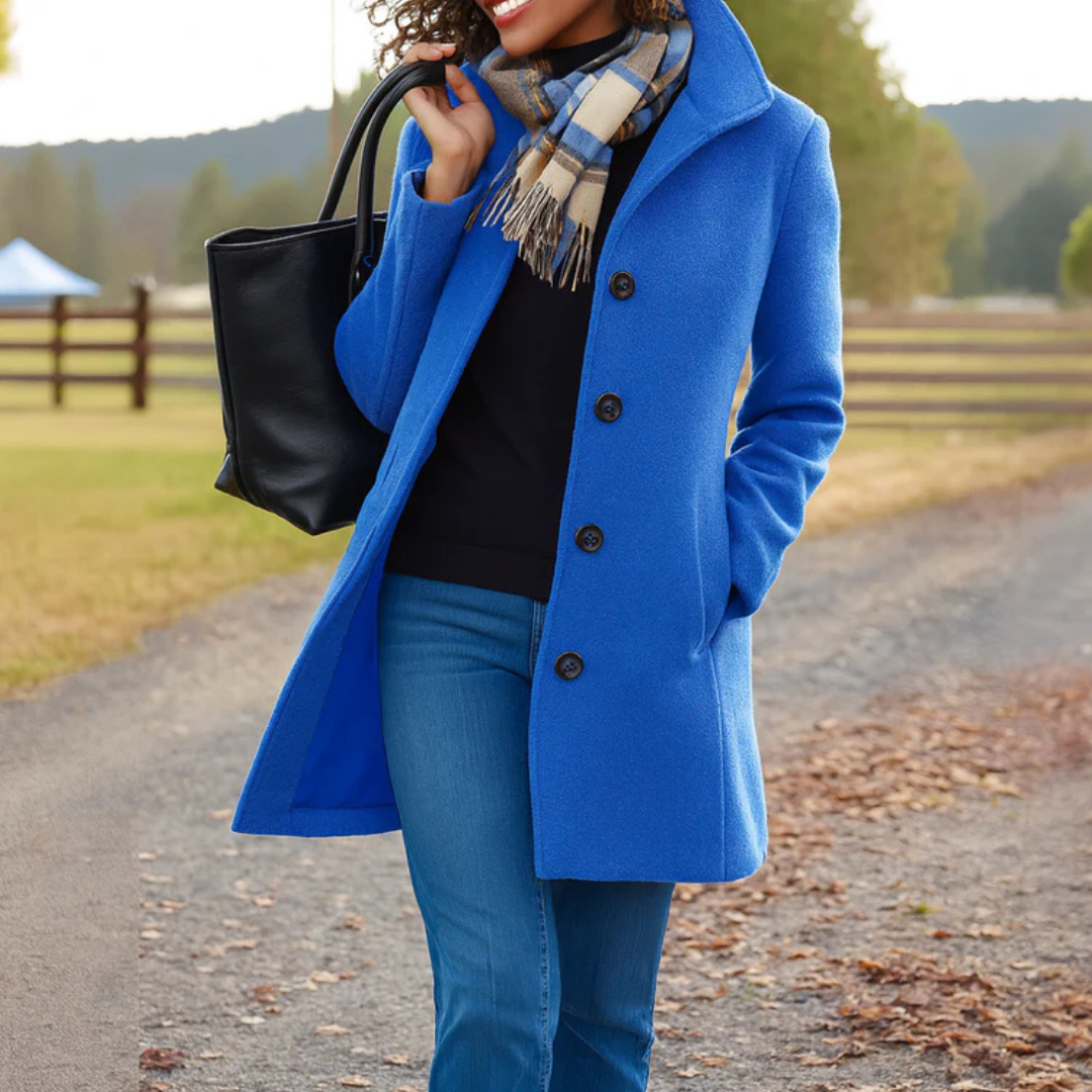 Wintermantel mit langem Schnitt und Knopfleiste für Damen in Blau - Ansicht 8