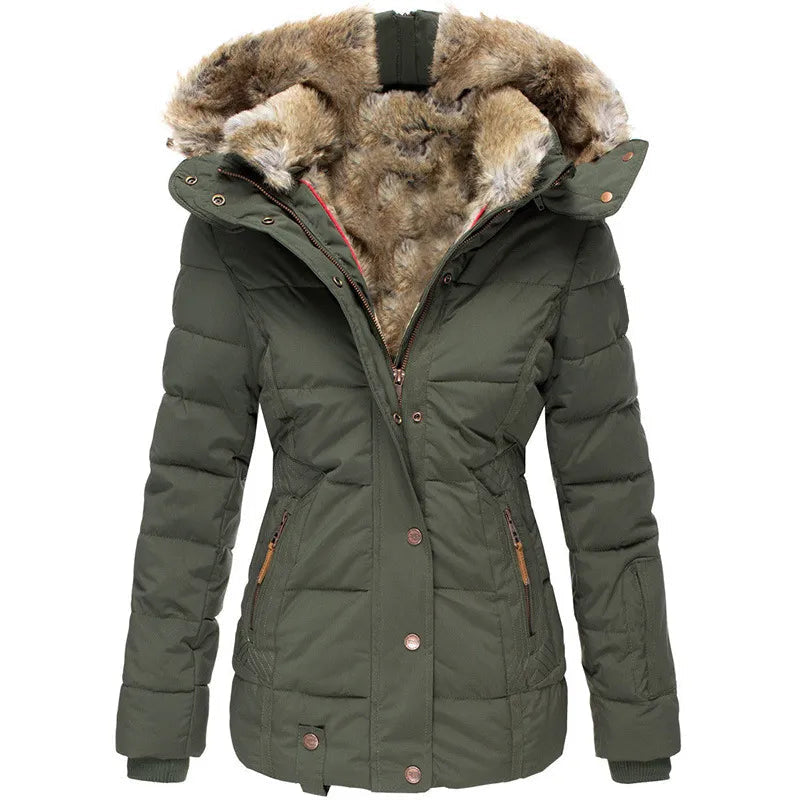 Gesteppter Wintermantel mit Kapuze und Zipper-Taschen für Damen in Grün - Ansicht 2