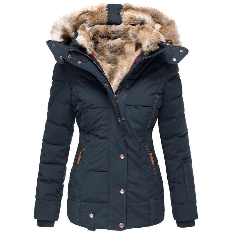 Gesteppter Wintermantel mit Kapuze und Zipper-Taschen für Damen in Blau - Ansicht 3