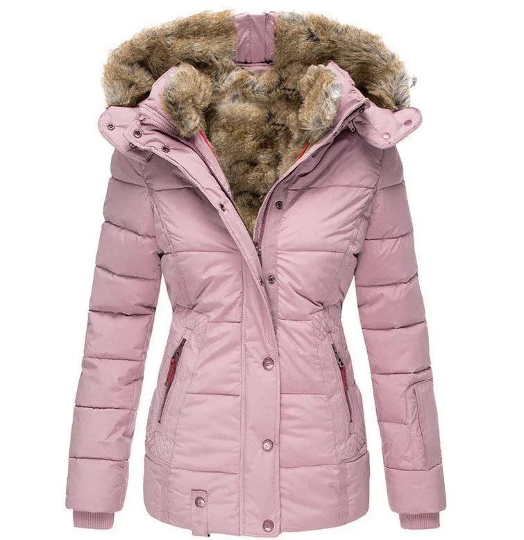 Gesteppter Wintermantel mit Kapuze und Zipper-Taschen für Damen in Rosa - Ansicht 6